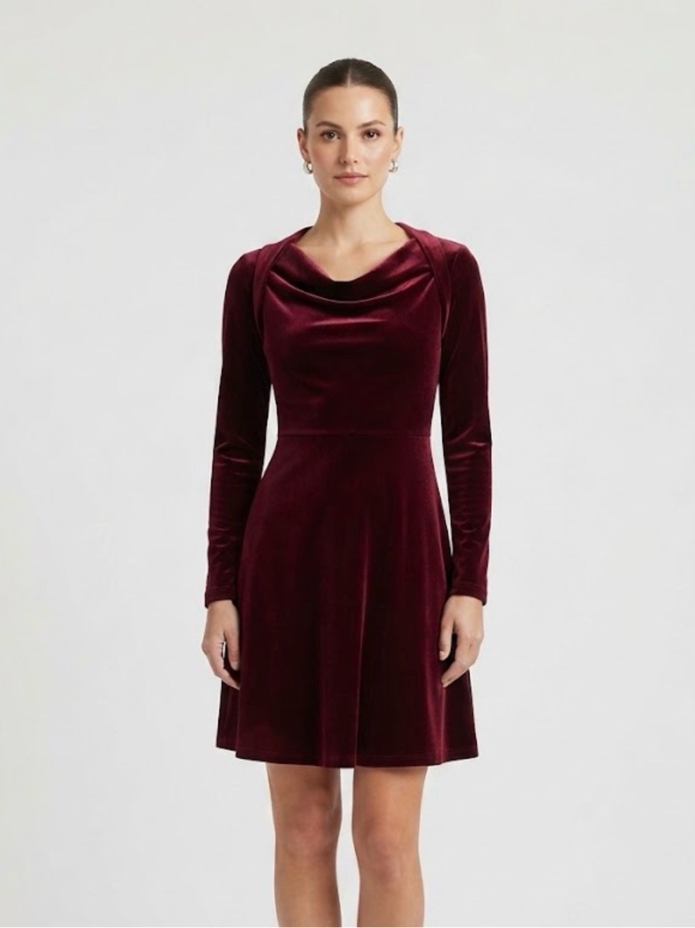 Women's Long Sleeve Velvet Cowl Neck Mini Dress